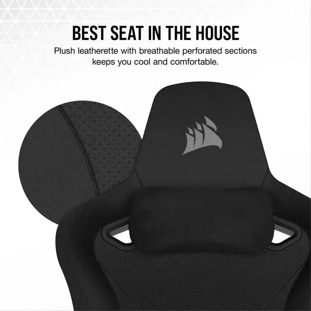 صندلی ارگونومیک و گیمینگ کورسیر مدل CORSAIR TC200 PLUSH LEATHERETTE - BLACK