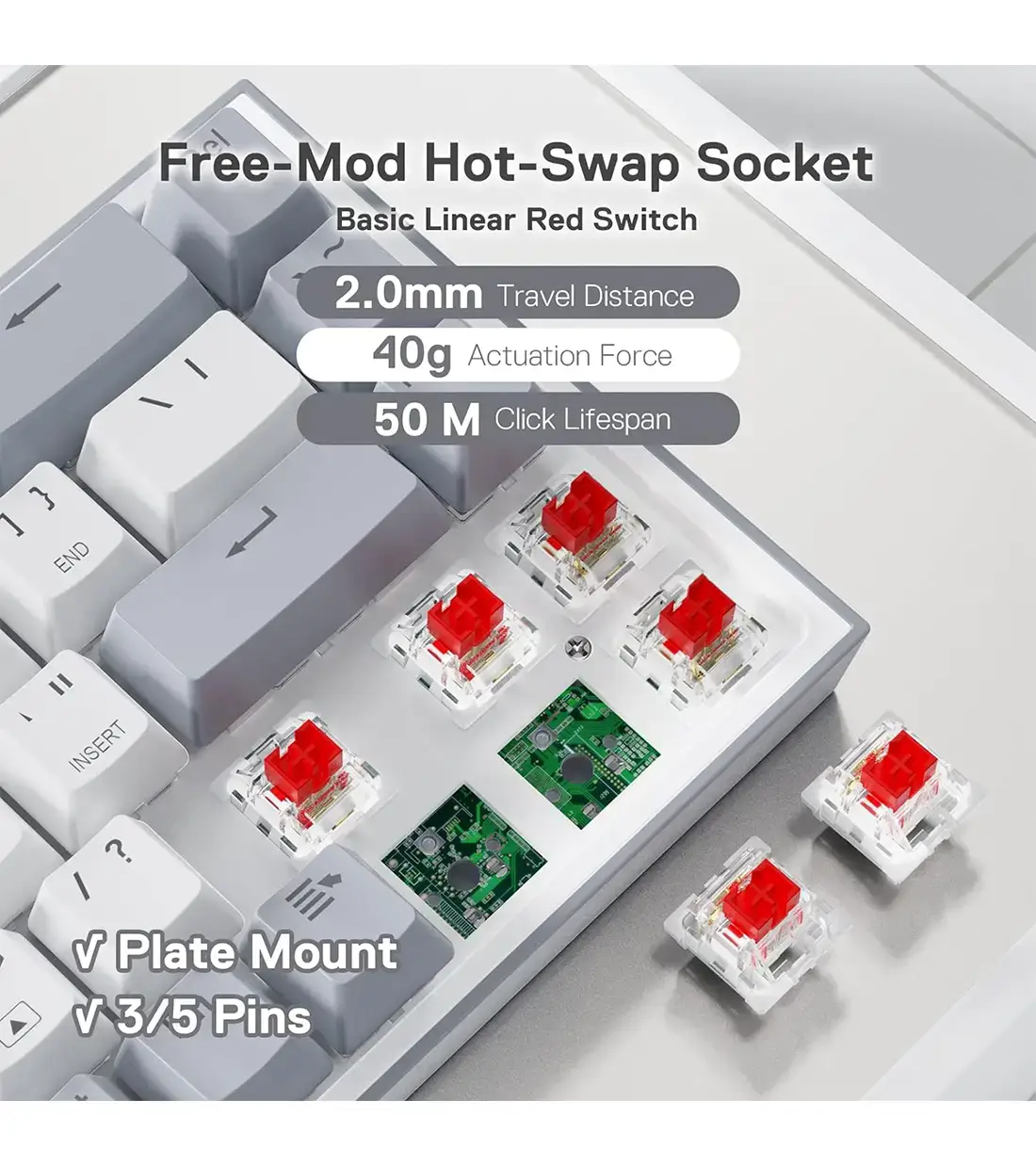 کیبورد مکانیکال ردراگون مدل REDRAGON CASTOR K631 WHITE-GREY
