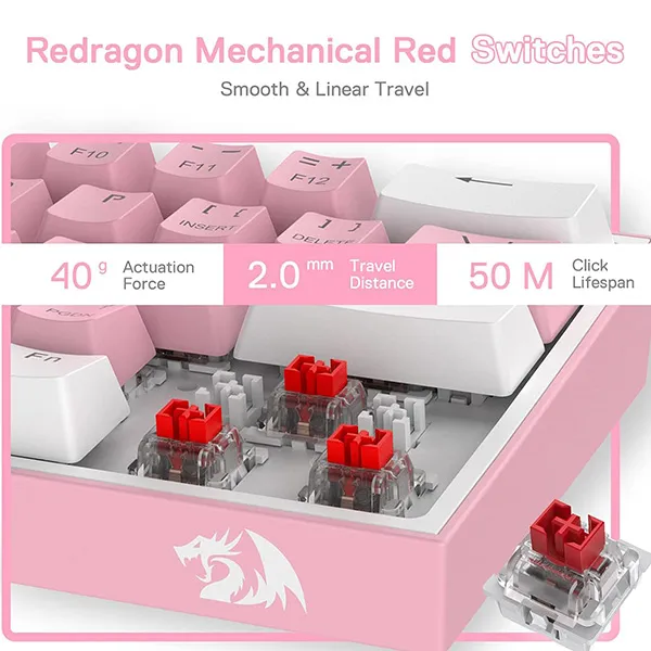 کیبورد مکانیکال گیمینگ ردراگو REDRAGON K617 FIZZ WHITE-PINK WIRED