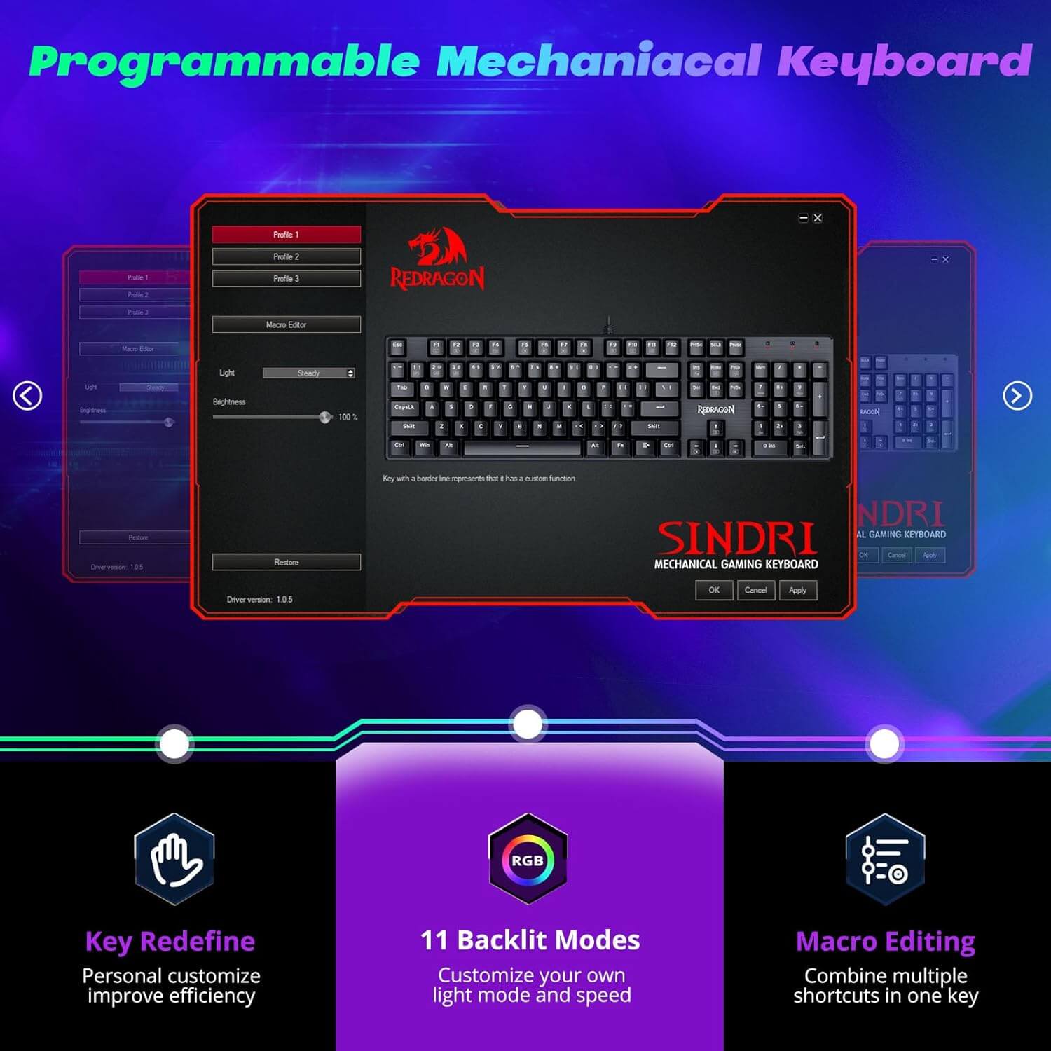 کیبورد گیمینگ ردراگون k671 Sindri